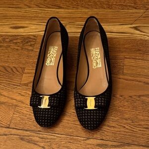 Salvatore Ferragamo Black Textured Flats